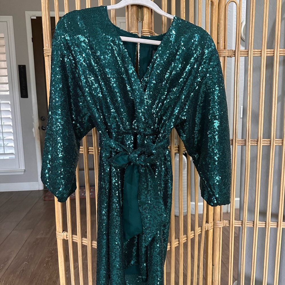 NWT XSP Anthropology, green sequent, mini dress